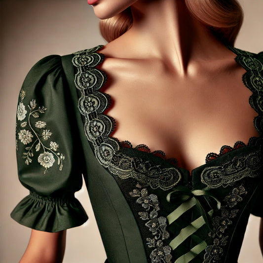 Die Schönheit von Dirndl mit Ausschnitt, dunkelgrünem Dirndl und Dirndl in Dunkelgrün