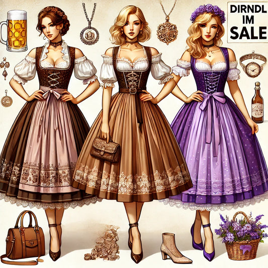 Die Schönheit von braunem Dirndl, Dirndl im Sale und lila Dirndl