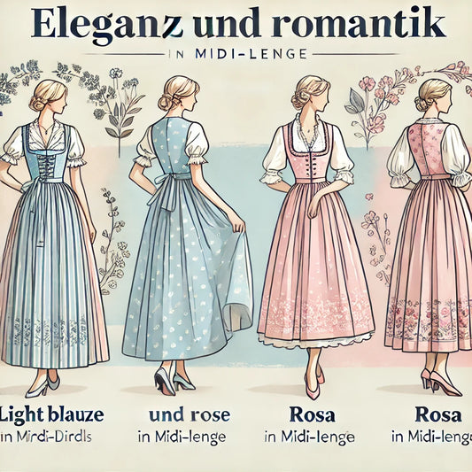 Die Schönheit der hellblauen und rosa Dirndl in Midi-Länge