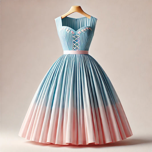 Die Schönheit der hellblauen und rosafarbenen Dirndl in Midi-Länge