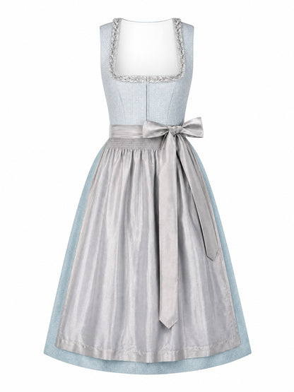 Dirndl Clara in Eisblau mit Perlgrau Schürze - Vorderansicht