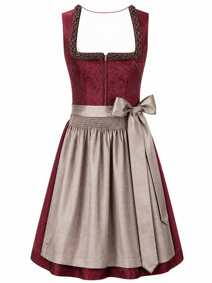 Dirndl Elisa in Weinrot mit Taupe Schürze - Vorderansicht