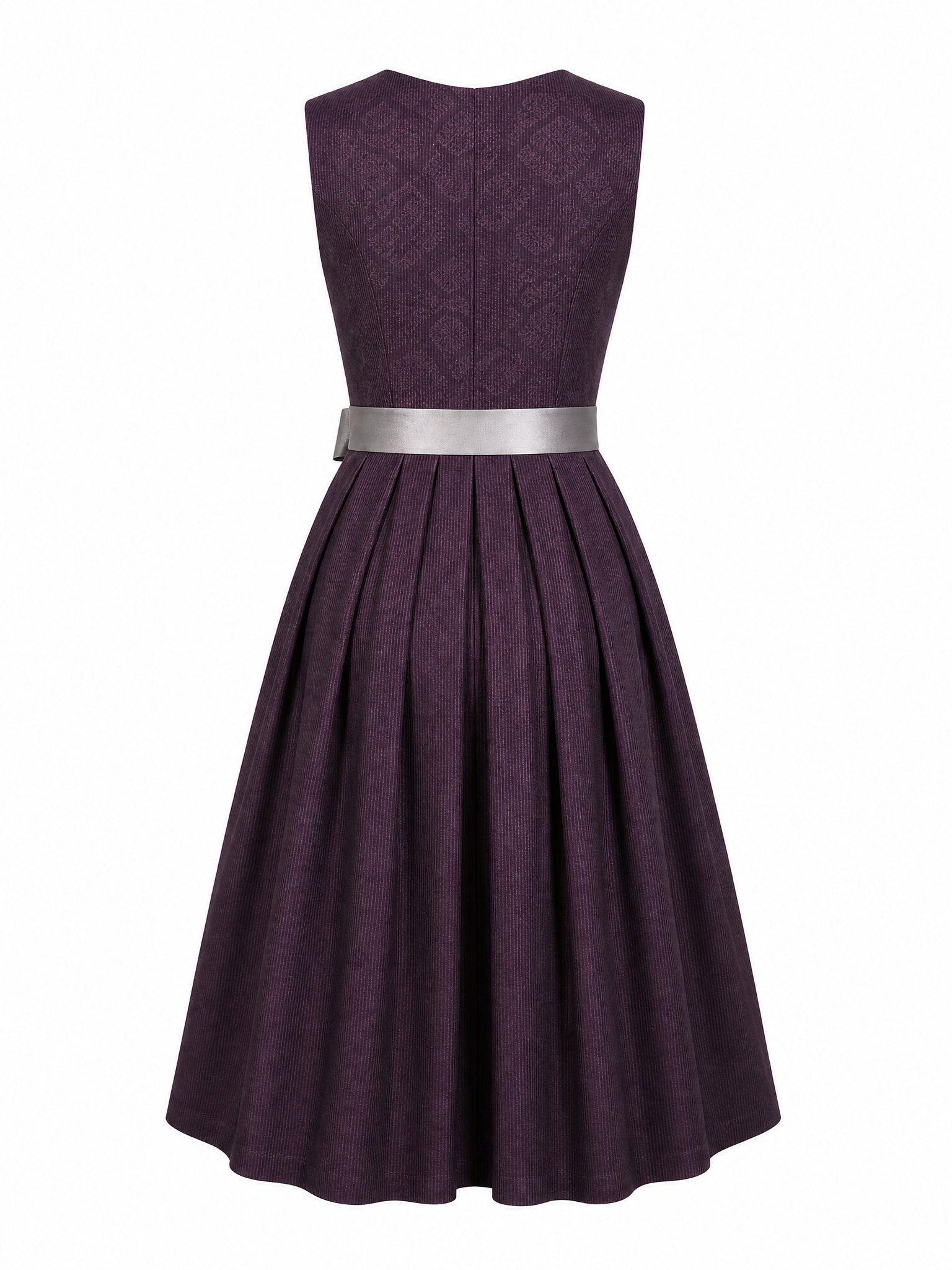 Dirndl Helena in Aubergine mit Perlgrau Schürze - Rückansicht