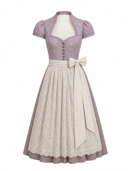 Dirndl Leni in Beigegrau mit Champagner Schürze - Vorderansicht