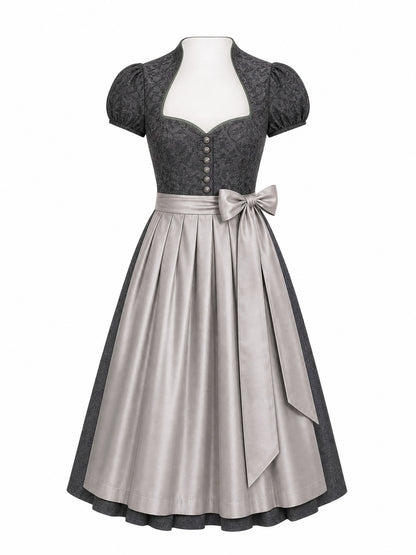 Dirndl Lina in Eukalyptusgrün mit Warmer Sand Schürze - Vorderansicht