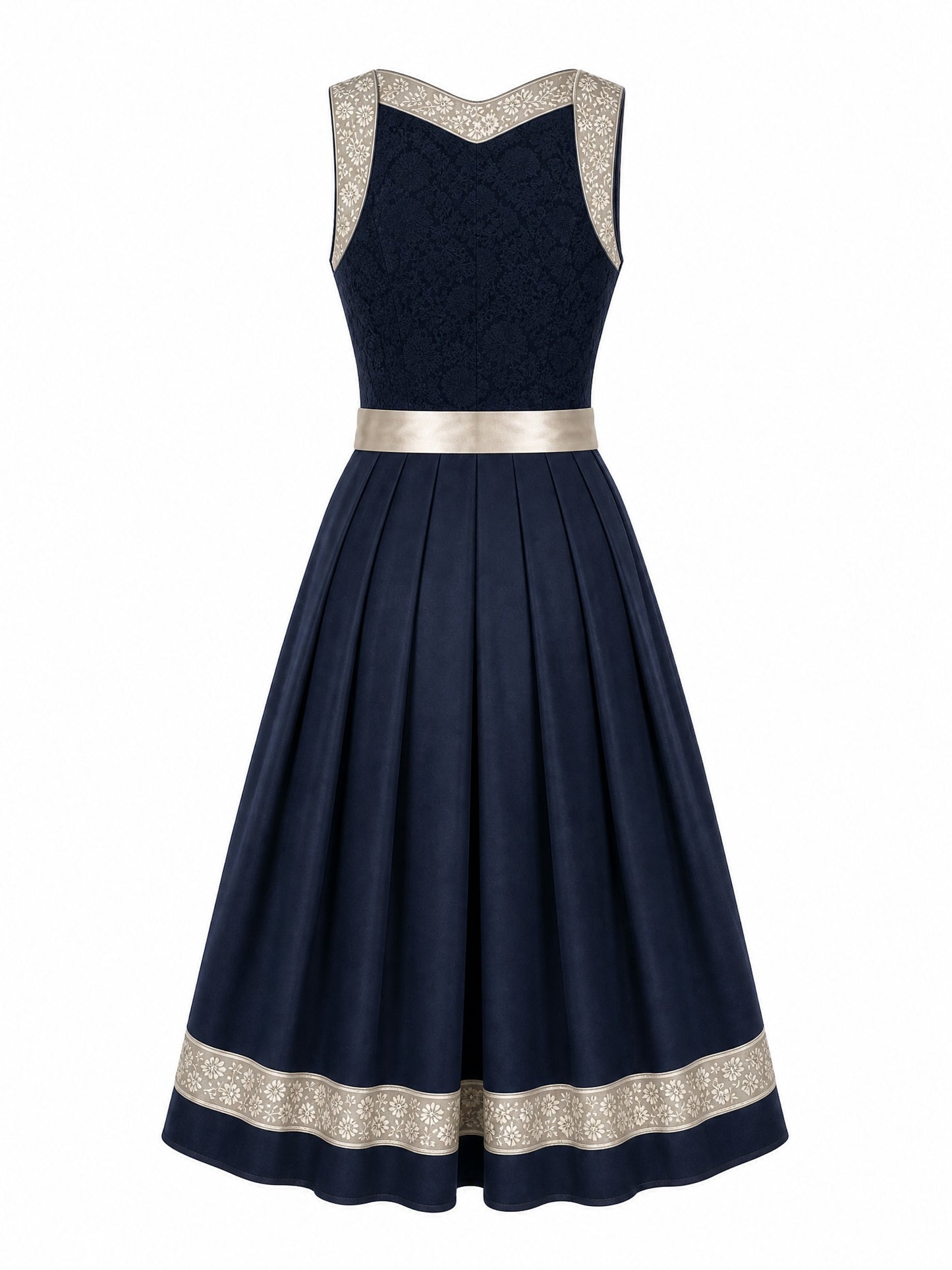 Dirndl Marie in Mitternachtsblau mit Champagner Schürze - Rückansicht