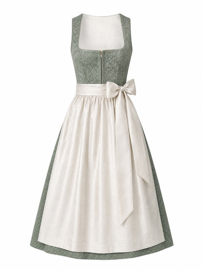 Dirndl Franziska in Mineralgrün mit Elfenbein Schürze - Vorderansicht