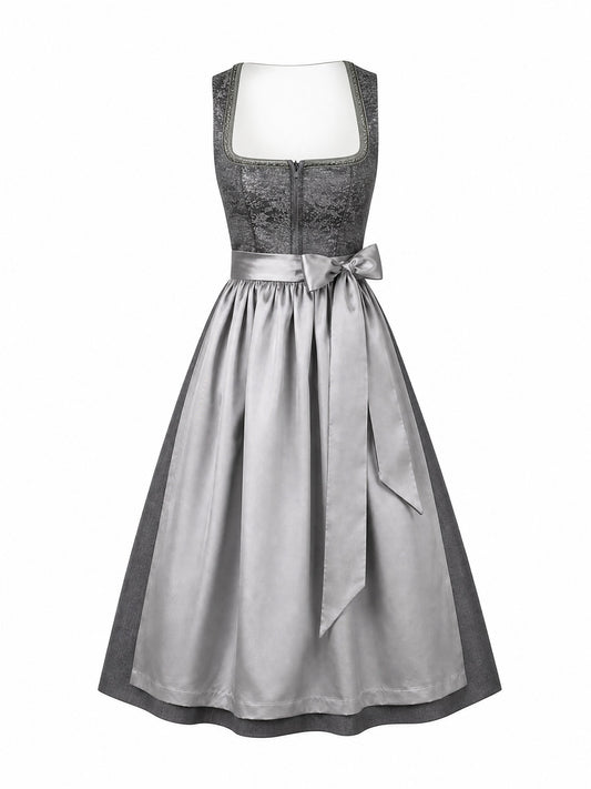 Dirndl Helena in Graphit mit Perlgrau Schürze - Vorderansicht
