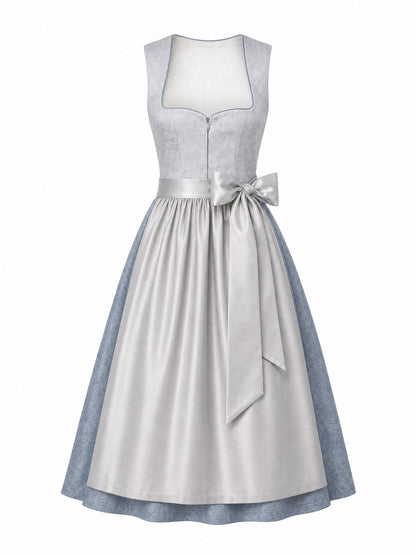 Dirndl Marie in Silberblau mit Perlgrau Schürze - Vorderansicht
