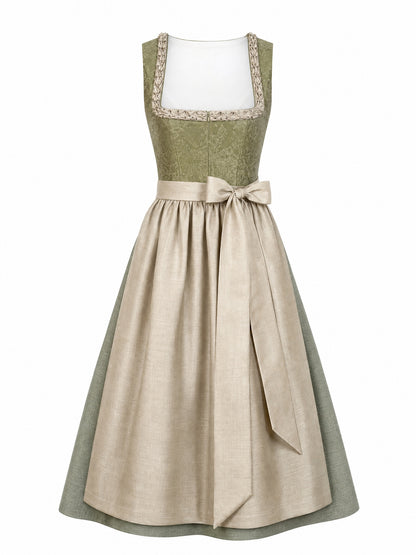 Dirndl Elena in Moosgrün mit Warmer Sand Schürze - Vorderansicht