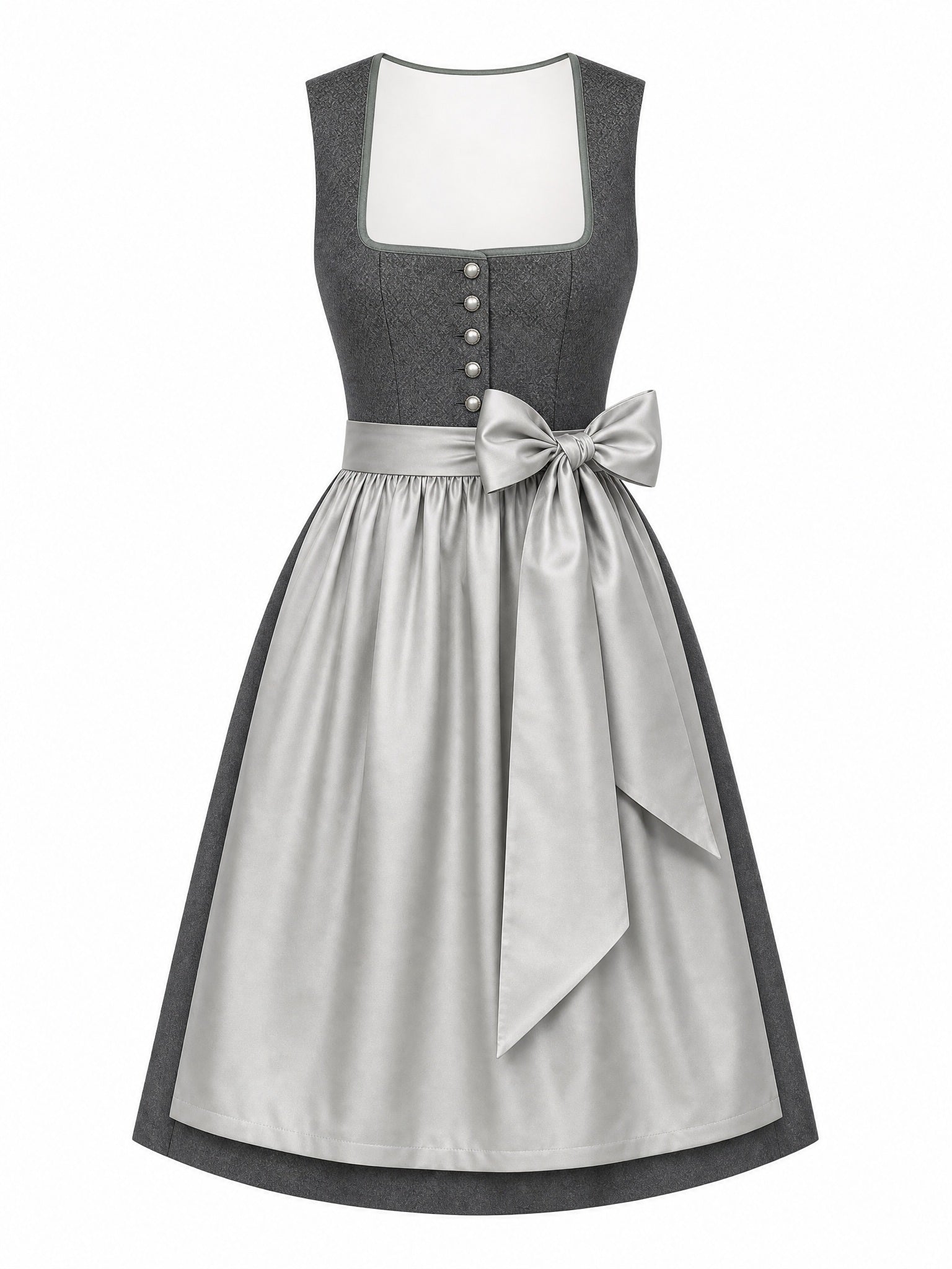 Dirndl Katharina in Graphit mit Perlgrau Schürze - Vorderansicht