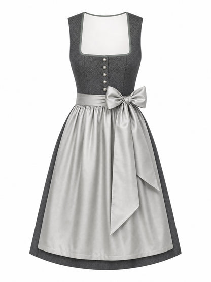 Dirndl Katharina in Graphit mit Perlgrau Schürze - Vorderansicht