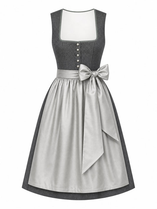 Dirndl Katharina in Graphit mit Perlgrau Schürze - Vorderansicht
