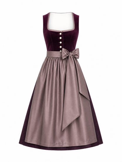 Dirndl Lena in Brombeere mit Taupe Schürze - Vorderansicht