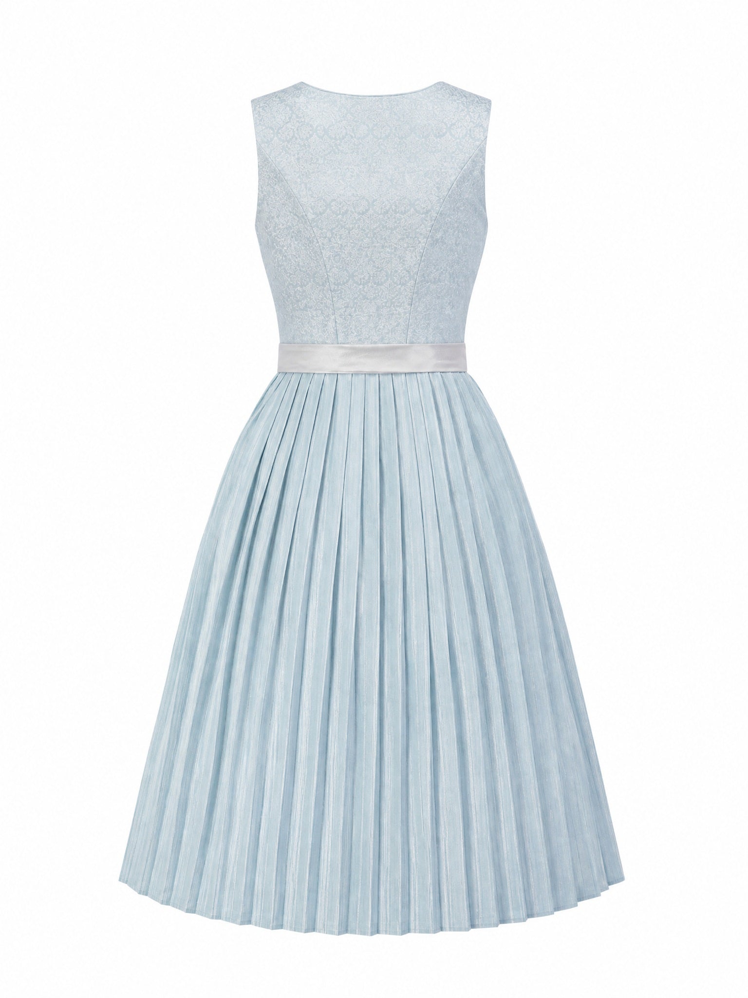 Dirndl Luise in Eisblau mit Perlgrau Schürze - Rückansicht