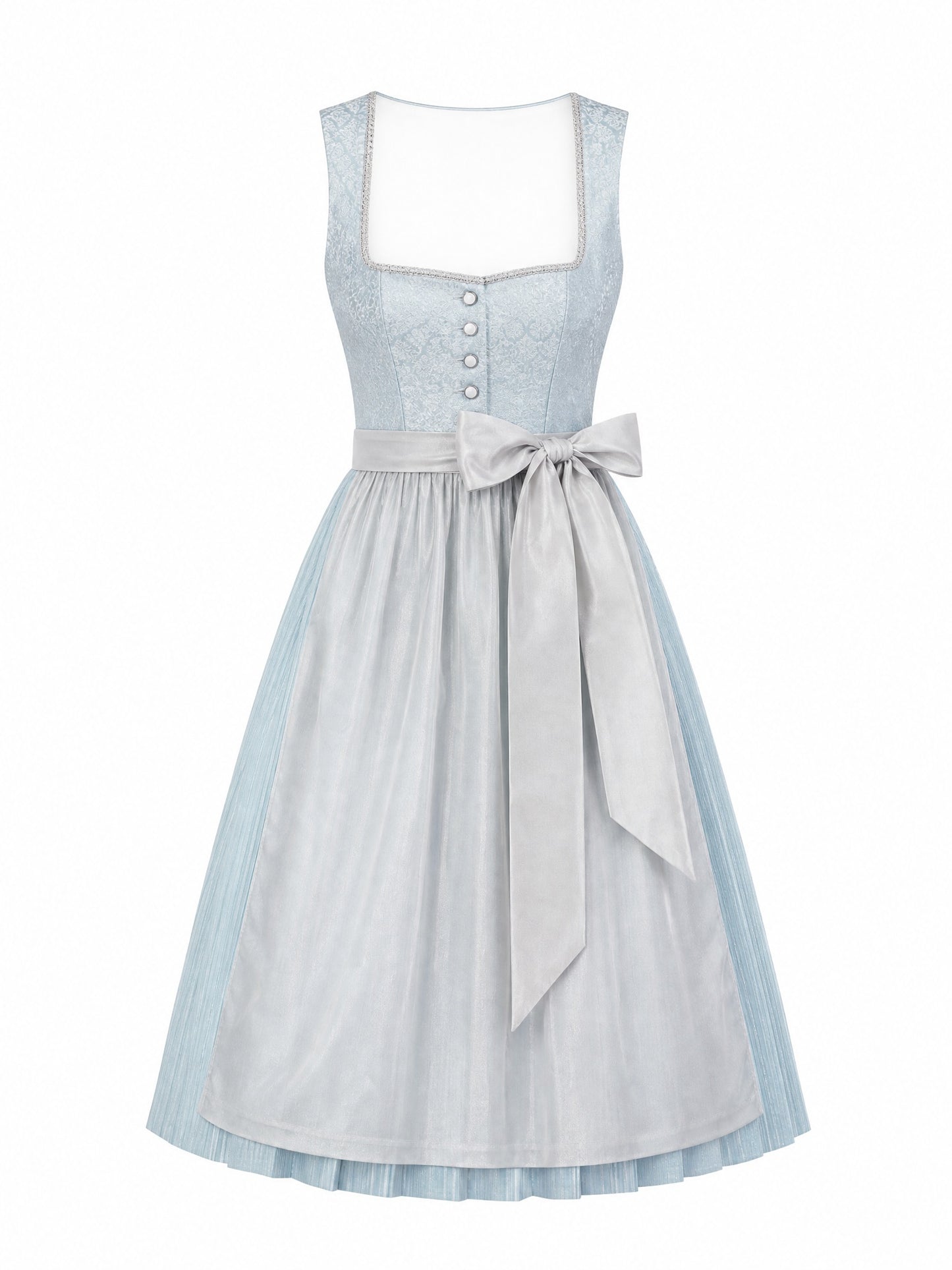 Dirndl Luise in Eisblau mit Perlgrau Schürze - Vorderansicht