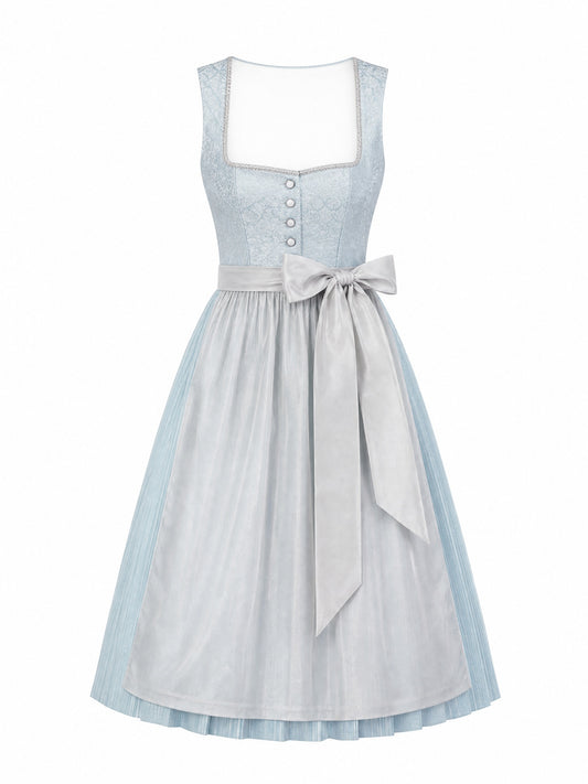 Dirndl Luise in Eisblau mit Perlgrau Schürze - Vorderansicht
