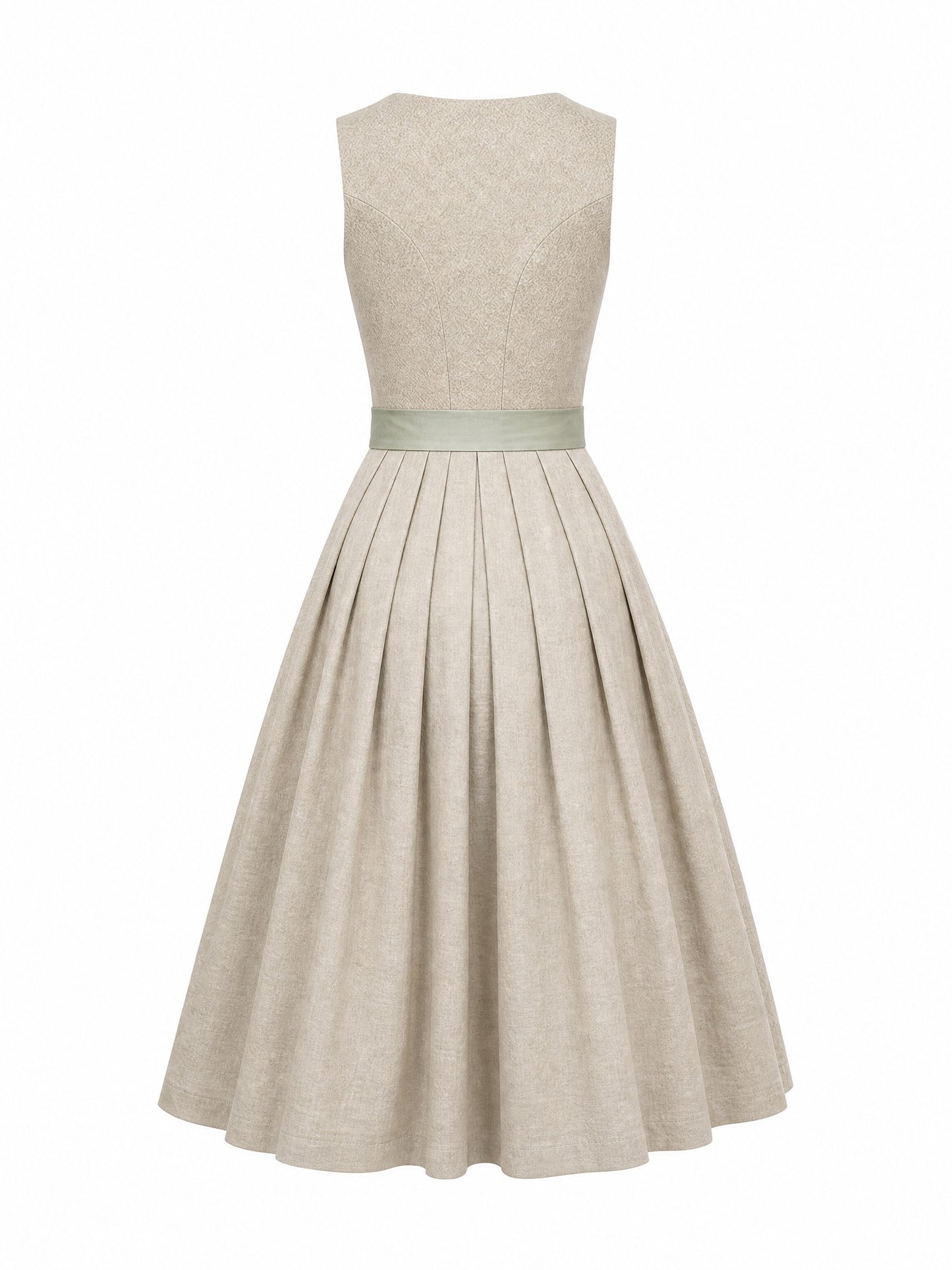 Dirndl Nora in Tonbeige mit Eukalyptusgrün Schürze - Rückansicht
