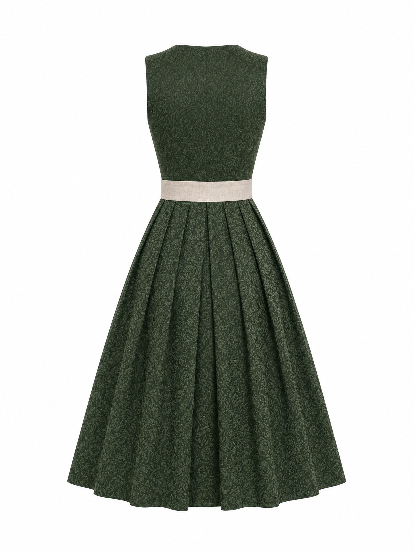 Dirndl Vera in Waldgrün mit Haferbeige Schürze - Rückansicht