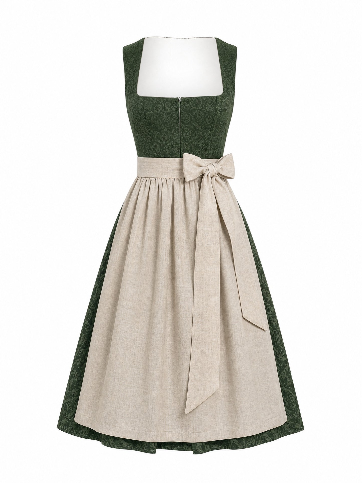 Dirndl Vera in Waldgrün mit Haferbeige Schürze - Vorderansicht