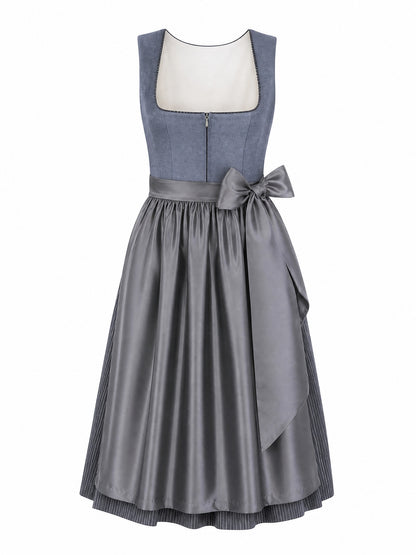 Dirndl Amelia in Stahlblau mit Sturmgrau Schürze - Vorderansicht