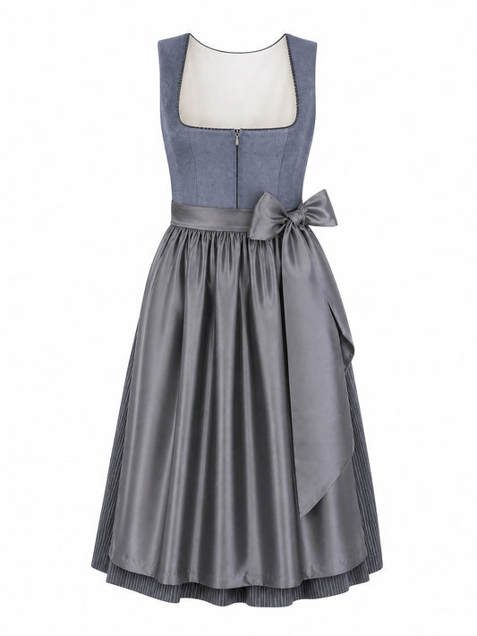 Dirndl Amelia in Stahlblau mit Sturmgrau Schürze - Vorderansicht