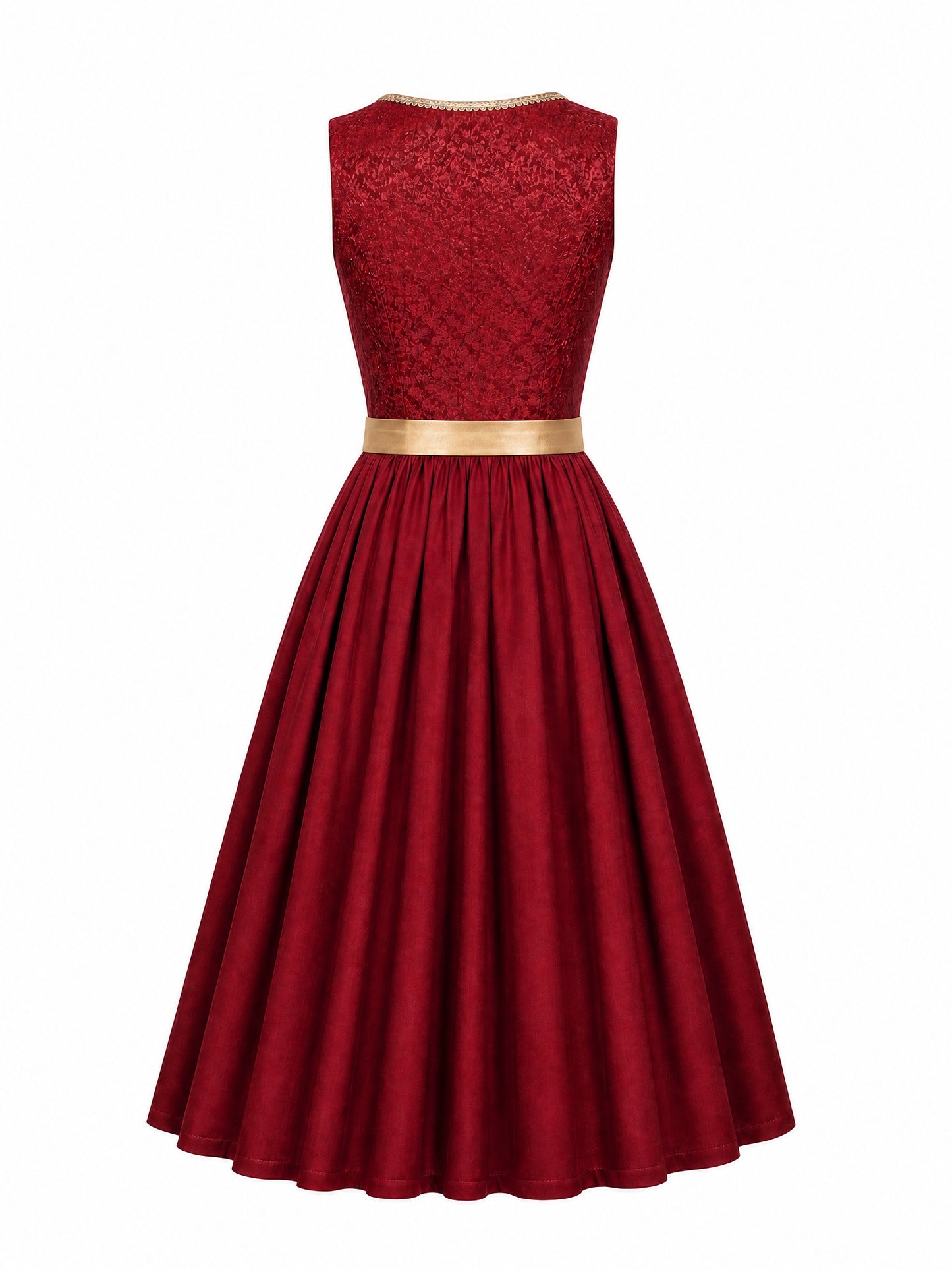 Dirndl Antonia in Cranberryrot mit Antikgold Schürze - Rückansicht