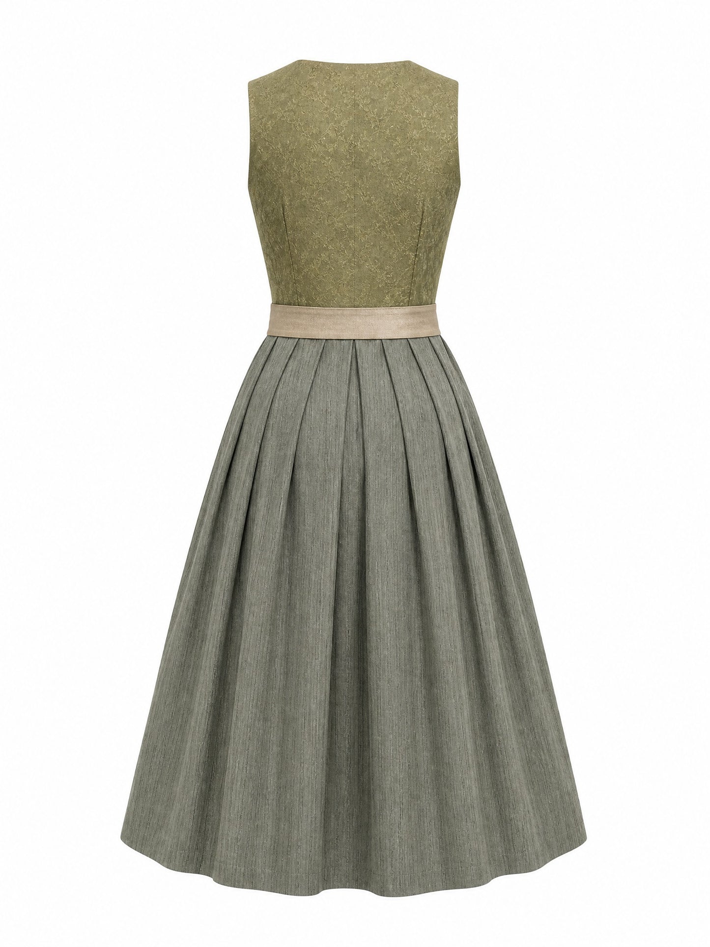 Dirndl Mathilda in Moosgrün mit Warmer Sand Schürze - Rückansicht