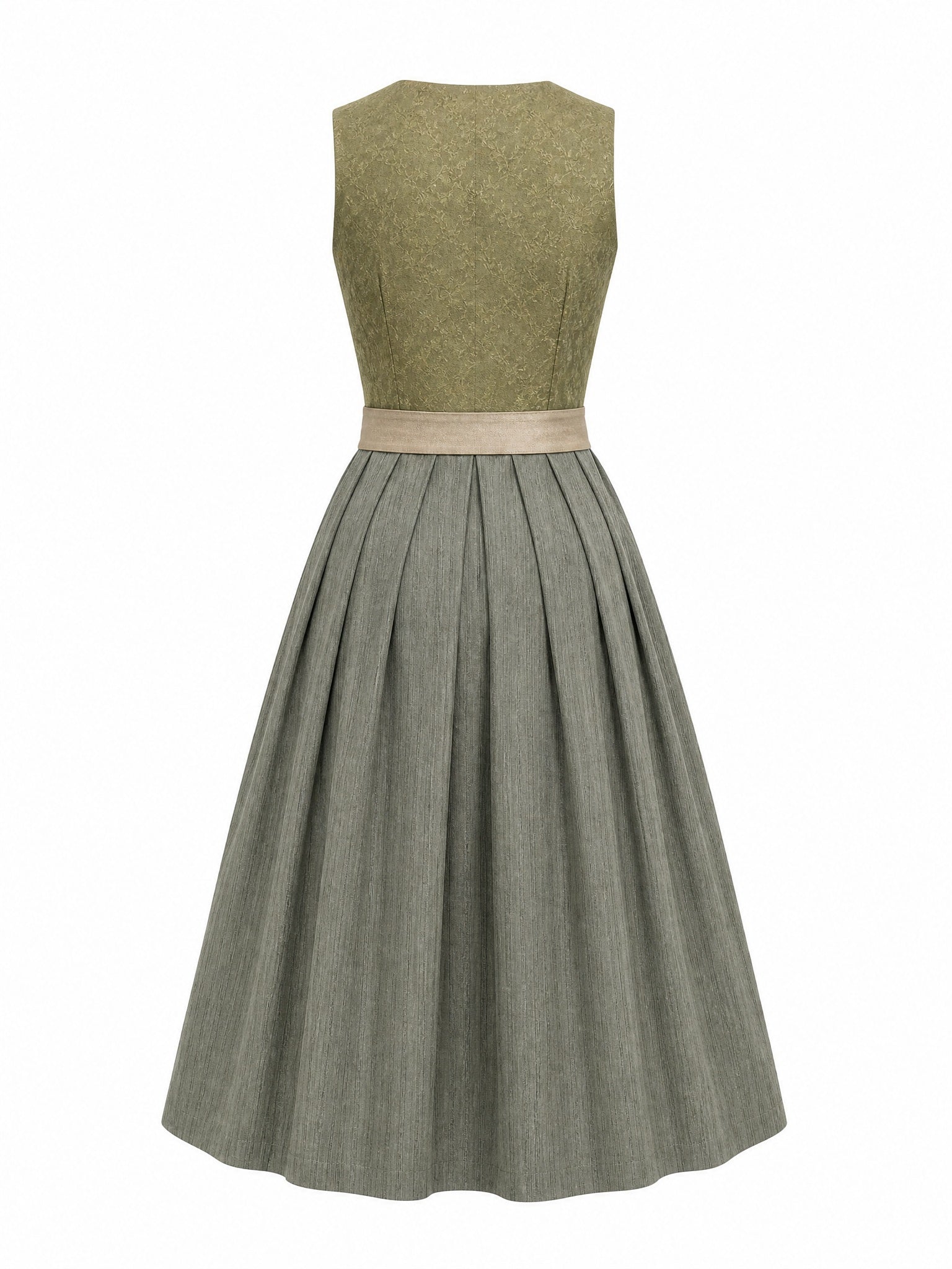 Dirndl Mathilda in Moosgrün mit Warmer Sand Schürze - Rückansicht