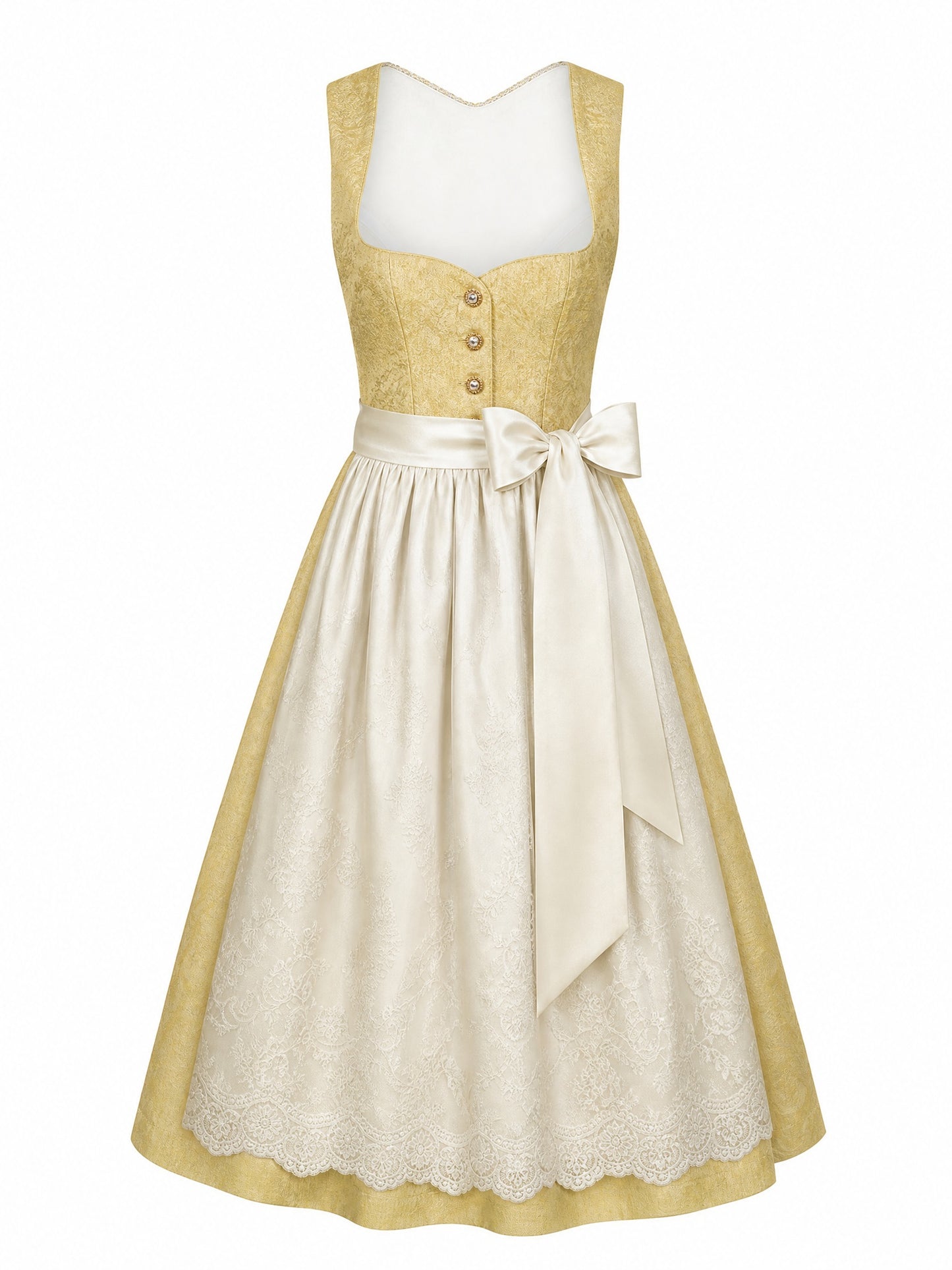 Dirndl Daria in Weizengold mit Elfenbein Schürze - Vorderansicht
