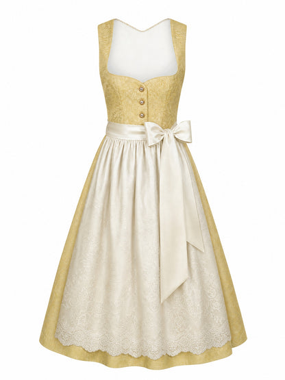 Dirndl Daria in Weizengold mit Elfenbein Schürze - Vorderansicht