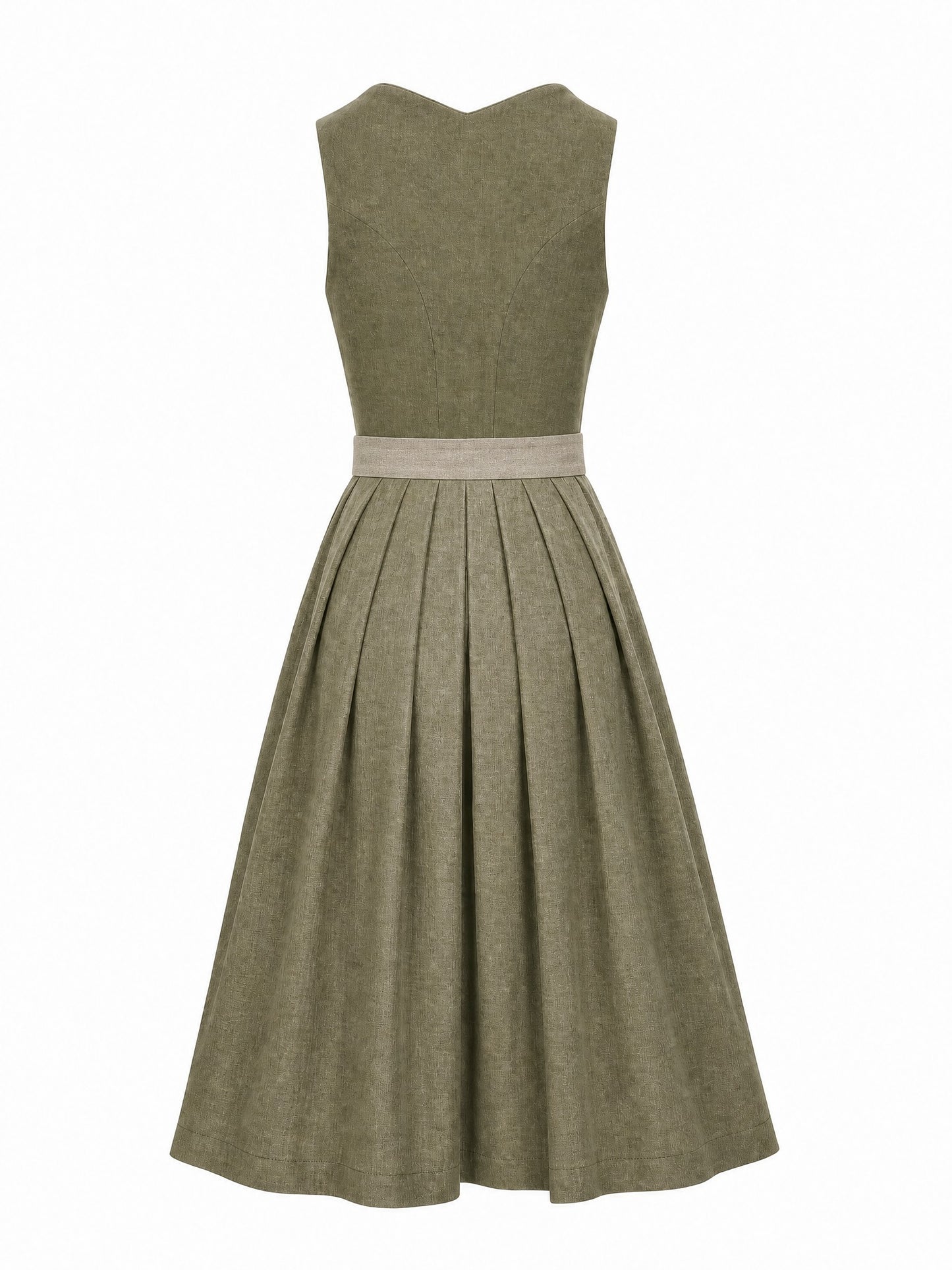 Dirndl Jana in Dunkeloliv mit Flachs Schürze - Rückansicht