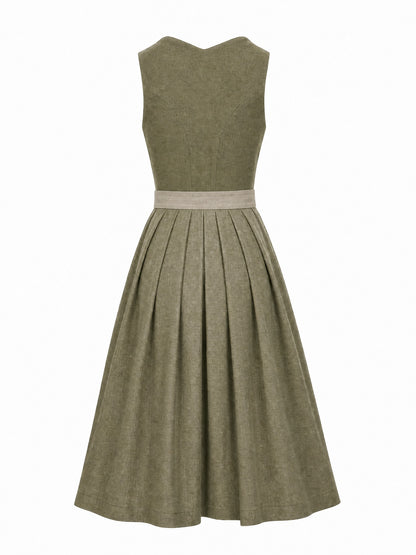 Dirndl Jana in Dunkeloliv mit Flachs Schürze - Rückansicht