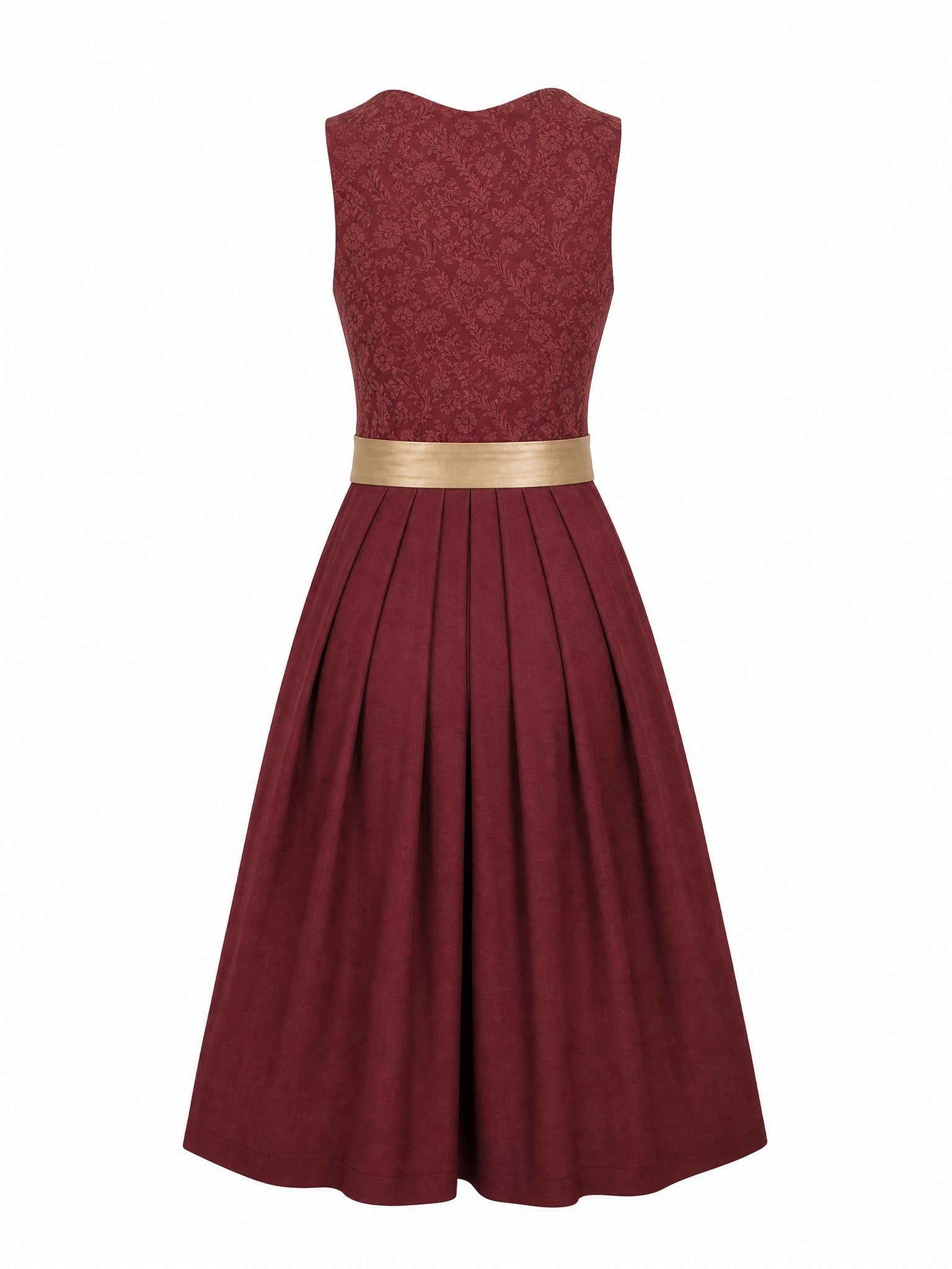 Dirndl Lara in Cranberryrot mit Antikgold Schürze - Rückansicht