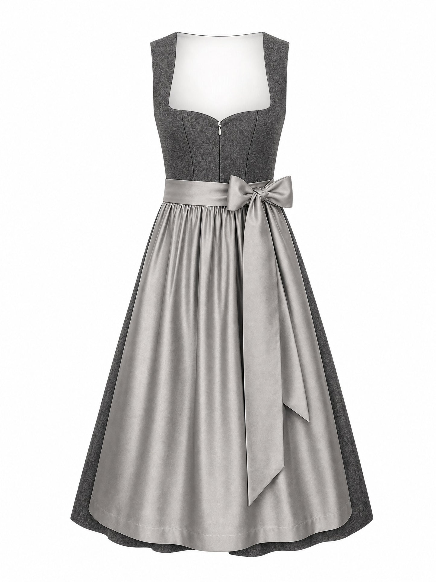 Dirndl Mina in Graphit mit Perlgrau Schürze - Vorderansicht