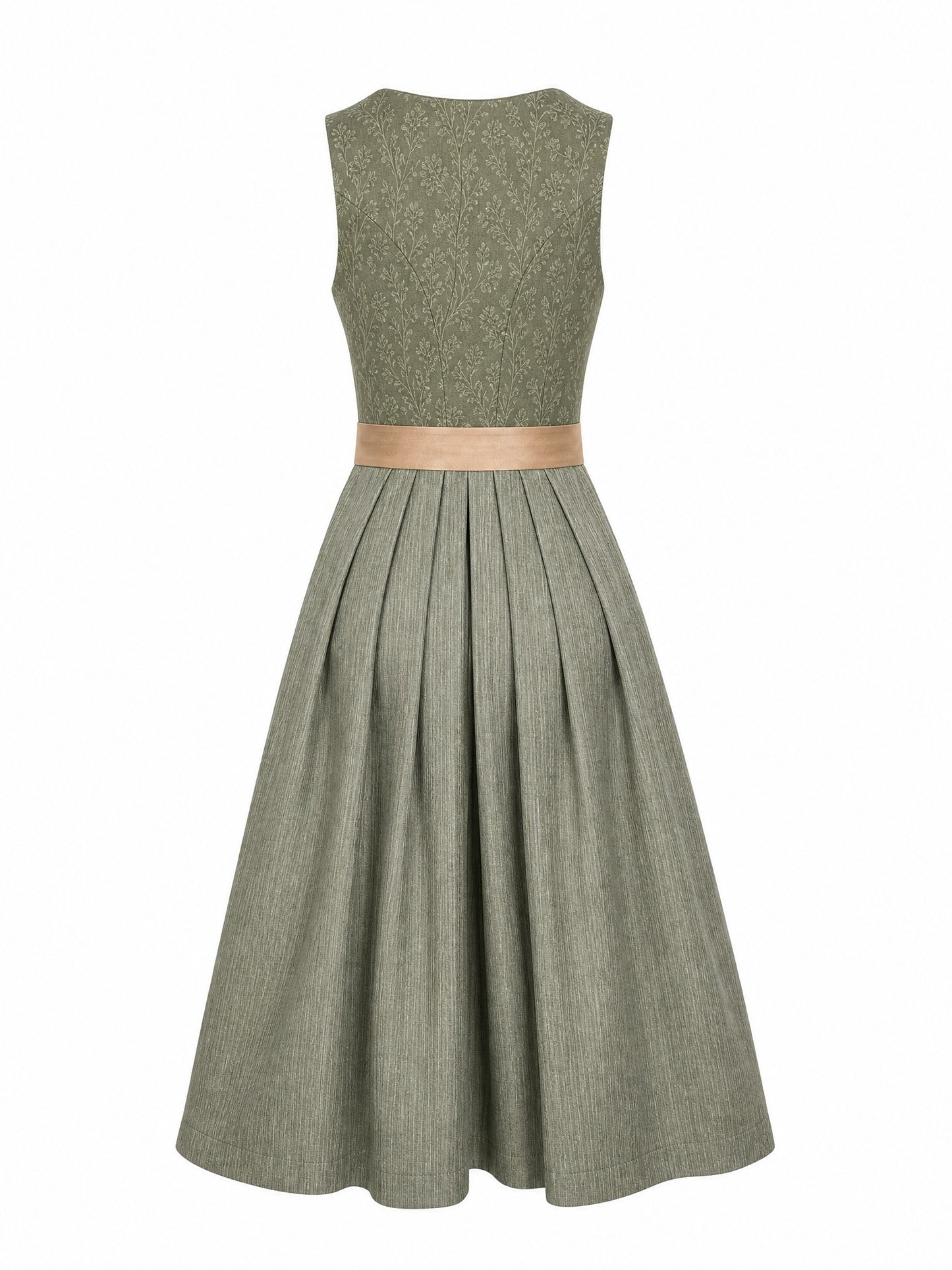 Dirndl Rica in Moosgrün mit Warmer Sand Schürze - Rückansicht