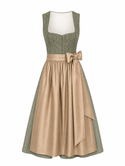 Dirndl Rica in Moosgrün mit Warmer Sand Schürze - Vorderansicht