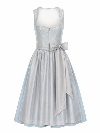 Dirndl Rosalie in Eisblau mit Perlgrau Schürze - Vorderansicht