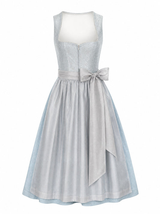 Dirndl Rosalie in Eisblau mit Perlgrau Schürze - Vorderansicht