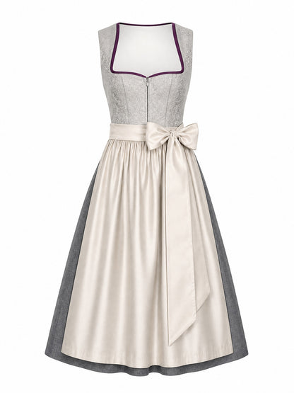 Dirndl Zoe in Perlgrau mit Elfenbein Schürze - Vorderansicht