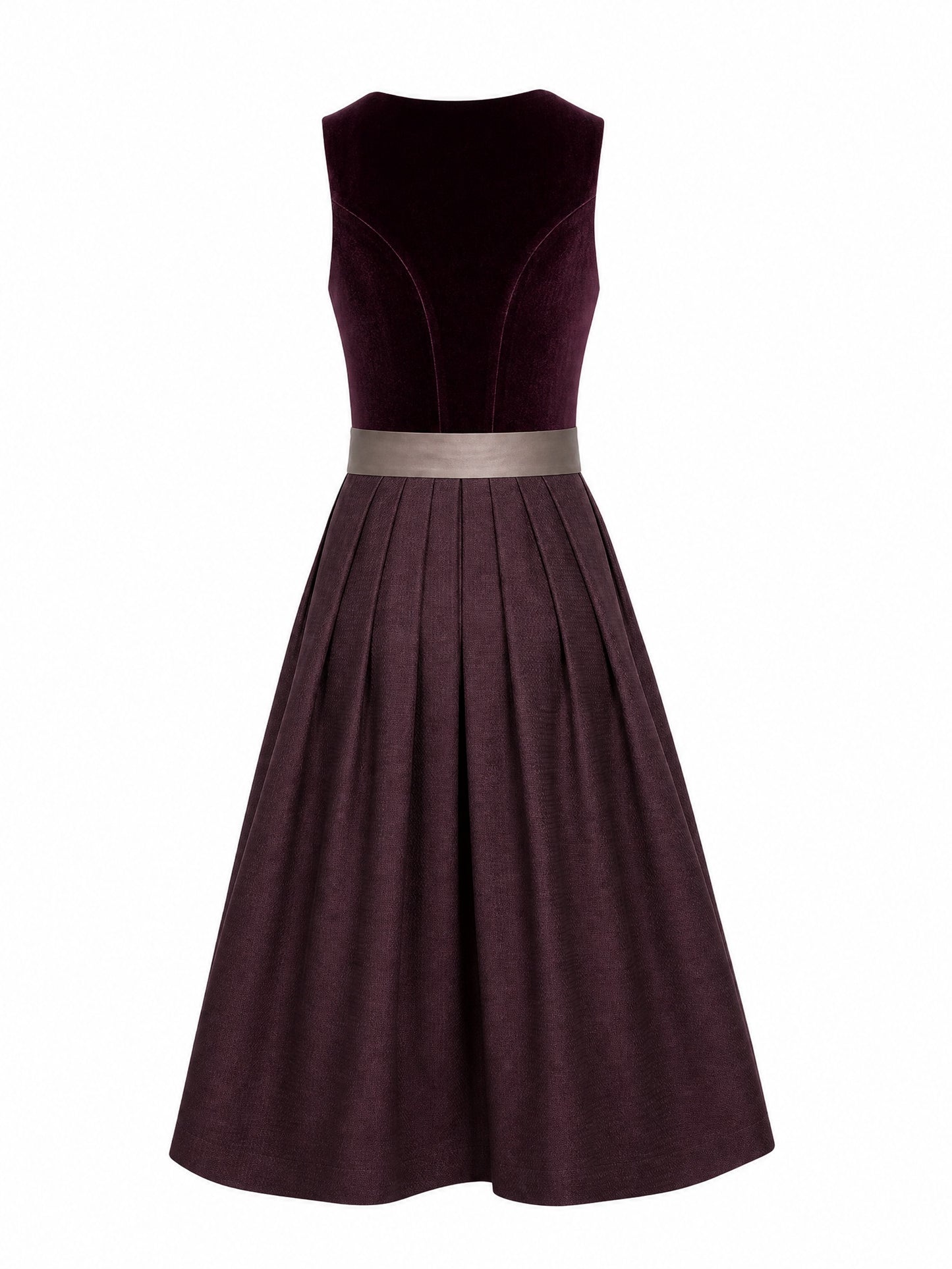 Dirndl Carolin in Brombeere mit Taupe Schürze - Rückansicht