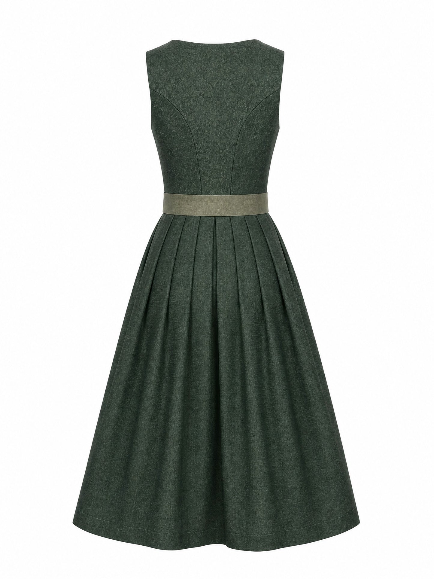 Dirndl Charlotte in Waldgrün mit Haferbeige Schürze - Rückansicht