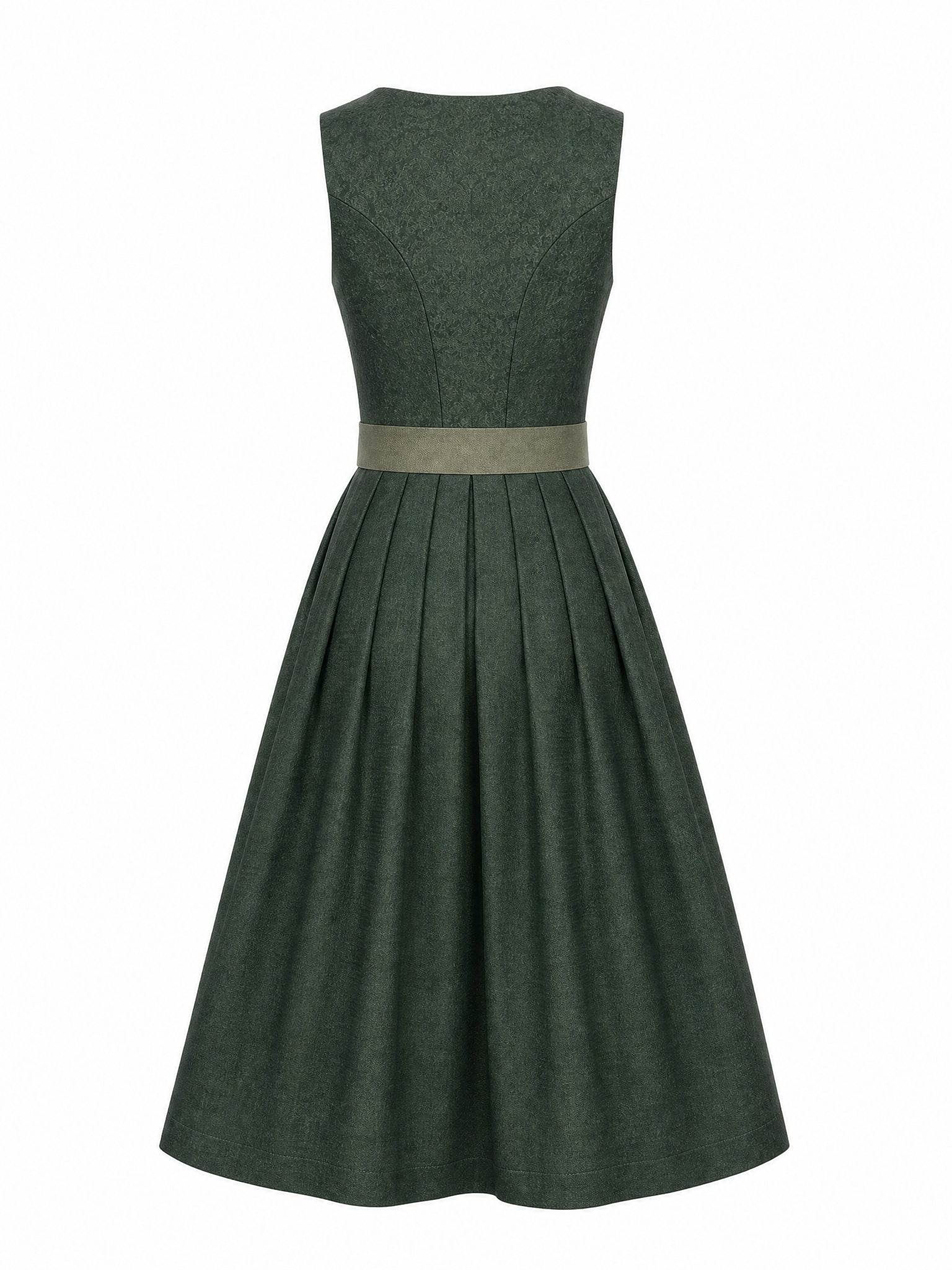 Dirndl Charlotte in Waldgrün mit Haferbeige Schürze - Rückansicht