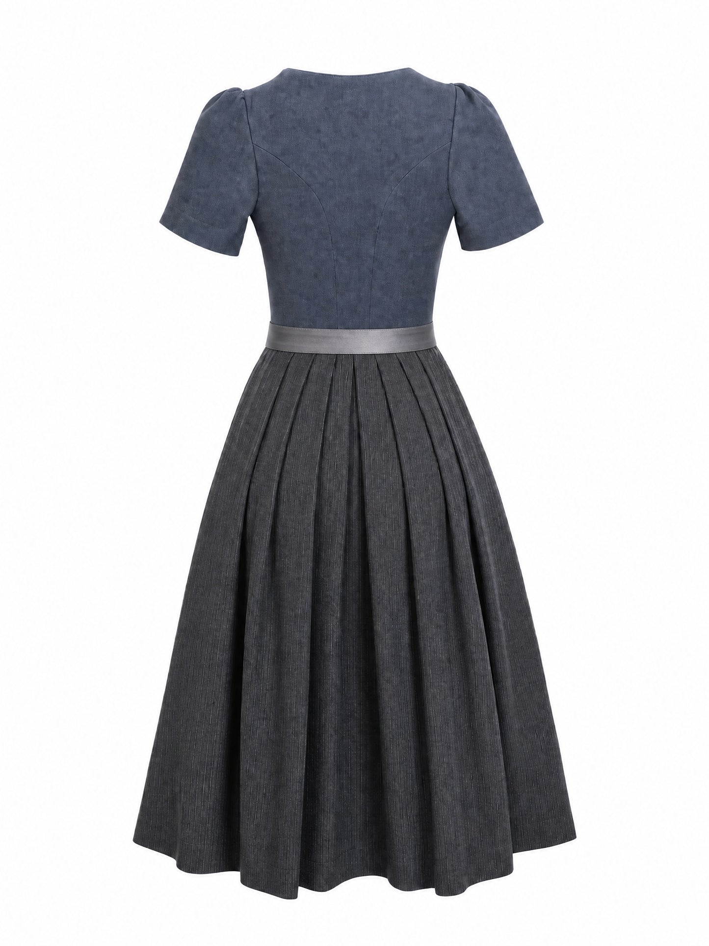 Dirndl Emilia in Stahlblau mit Sturmgrau Schürze - Rückansicht