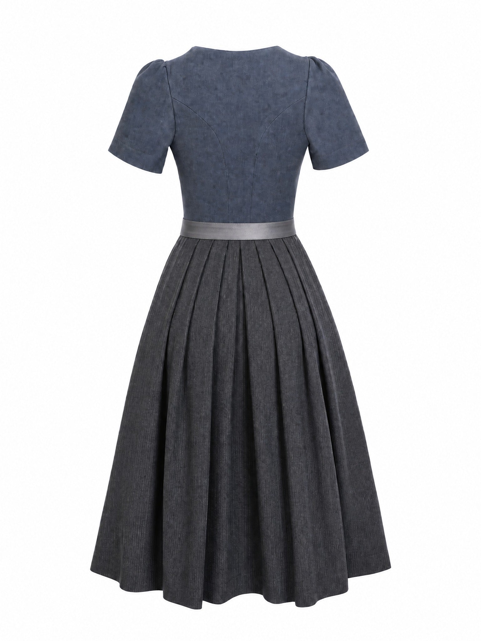 Dirndl Emilia in Stahlblau mit Sturmgrau Schürze - Rückansicht