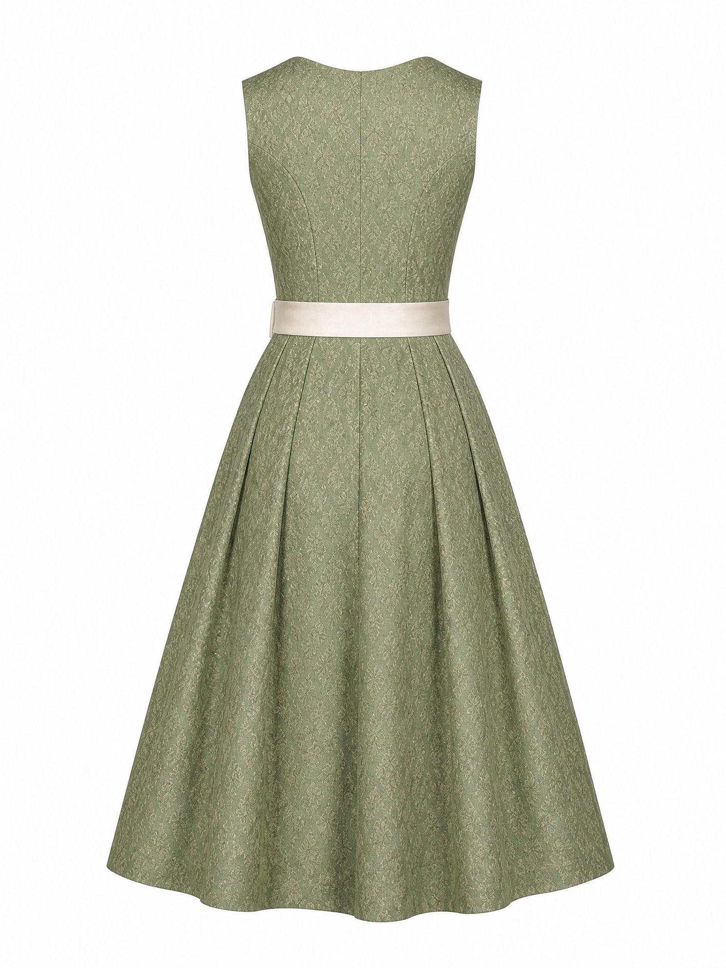 Dirndl Julia in Mineralgrün mit Elfenbein Schürze - Rückansicht