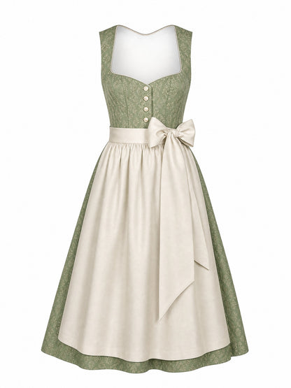 Dirndl Julia in Mineralgrün mit Elfenbein Schürze - Vorderansicht
