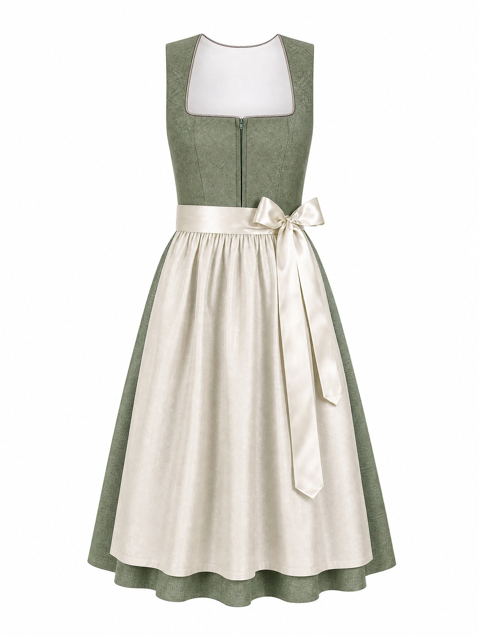 Dirndl Romy in Mineralgrün mit Elfenbein Schürze - Vorderansicht