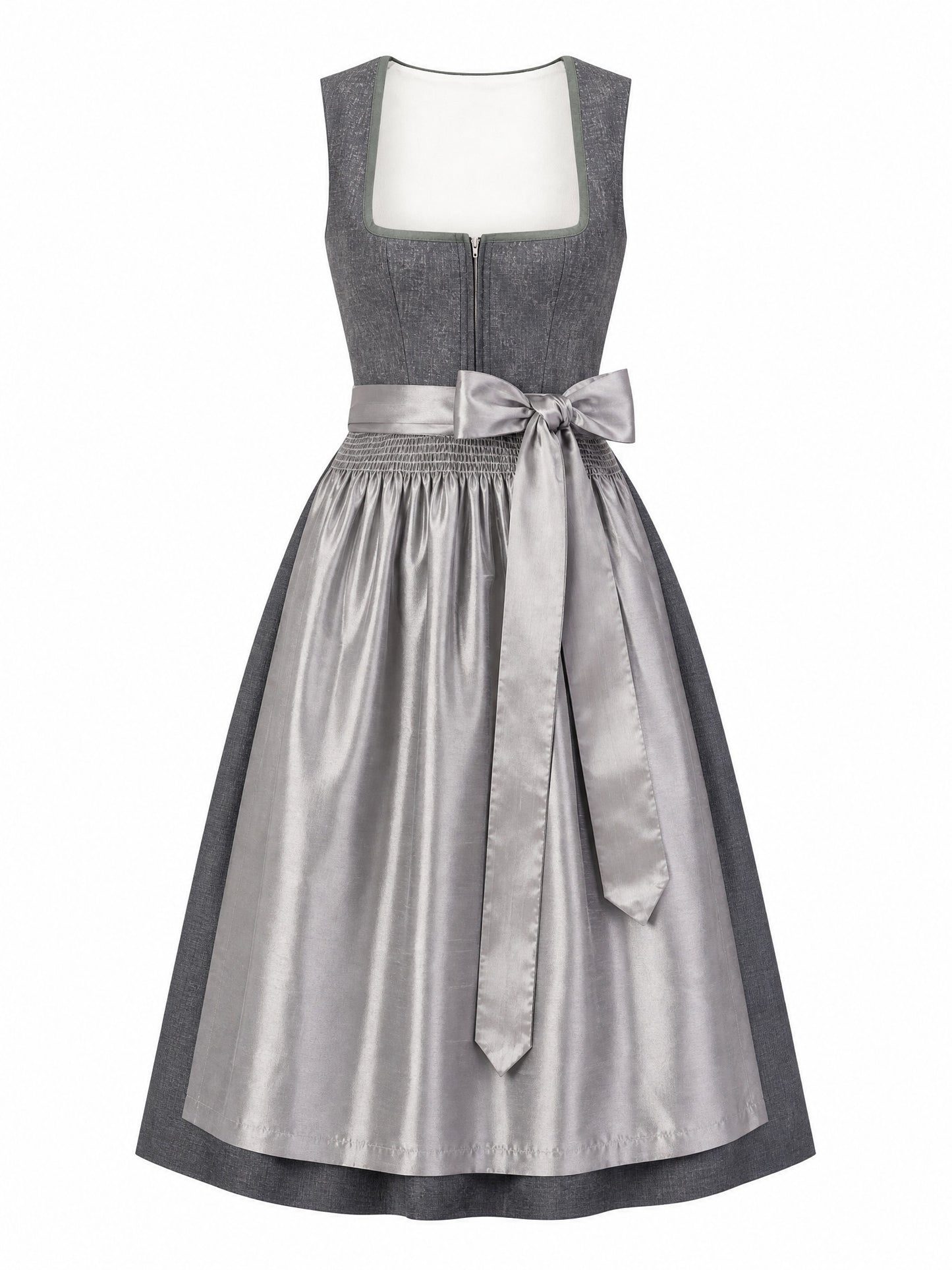 Dirndl Sophia in Graphit mit Perlgrau Schürze - Vorderansicht