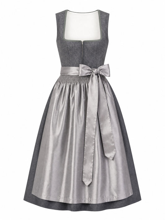 Dirndl Sophia in Graphit mit Perlgrau Schürze - Vorderansicht